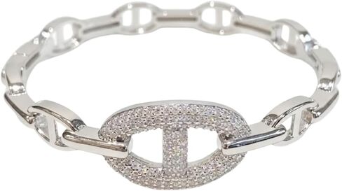 14K Gold Plated Cuff Bracelet for Women Chain Link Bangle Bracelet with Pavé CZ Center Anchor Link Style Minimalist Gold Jewelry in Saudi Arabia
