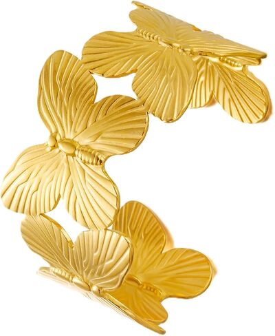 Chunky Leaf butterfly Cuff Bracelet for Women Adjustable Open Bangle Golden Plated, Heavy Statement Botanical Arm Jewelry Boho Nature Inspired Gift in Saudi Arabia