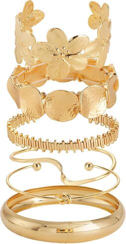 Mantveil 6PCS Chunky Gold Bangle Bracelets for Women, Dainty Gold Plated Cuff Bracelets, Boho Stackable Bangles Fashion Jewelry Gifts for Birthday Christmas Mother's Day in Saudi Arabia