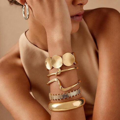 Mantveil 6PCS Chunky Gold Bangle Bracelets for Women, Dainty Gold Plated Cuff Bracelets, Boho Stackable Bangles Fashion Jewelry Gifts for Birthday Christmas Mother's Day in Saudi Arabia