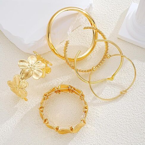 Mantveil 6PCS Chunky Gold Bangle Bracelets for Women, Dainty Gold Plated Cuff Bracelets, Boho Stackable Bangles Fashion Jewelry Gifts for Birthday Christmas Mother's Day in Saudi Arabia