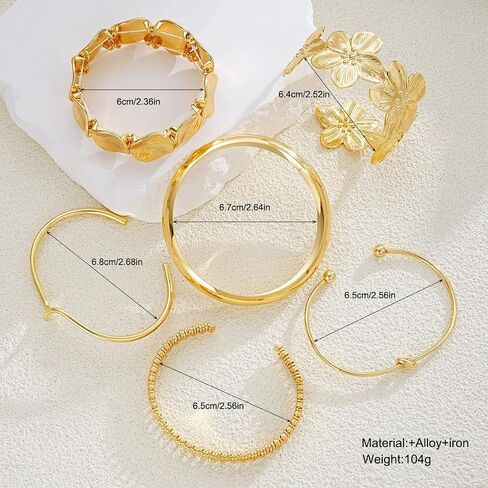 Mantveil 6PCS Chunky Gold Bangle Bracelets for Women, Dainty Gold Plated Cuff Bracelets, Boho Stackable Bangles Fashion Jewelry Gifts for Birthday Christmas Mother's Day in Saudi Arabia