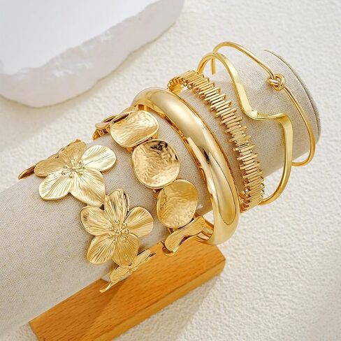Mantveil 6PCS Chunky Gold Bangle Bracelets for Women, Dainty Gold Plated Cuff Bracelets, Boho Stackable Bangles Fashion Jewelry Gifts for Birthday Christmas Mother's Day in Saudi Arabia