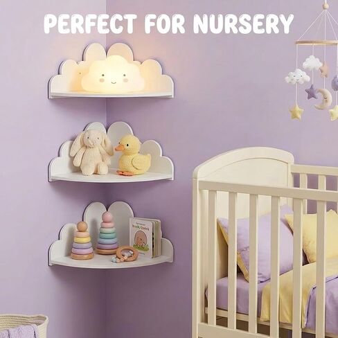 Cloud Floating Corner Shelves - Set of 3 Cloud Corner Wall Shelves for Kid’s Room White Floating Shelf Nursery Wall Deor Small Cute Clouds Dispaly Shelf for Toys Plants & Storage in Saudi Arabia