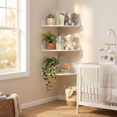 Cloud Floating Corner Shelves - Set of 3 Cloud Corner Wall Shelves for Kid’s Room White Floating Shelf Nursery Wall Deor Small Cute Clouds Dispaly Shelf for Toys Plants & Storage in Saudi Arabia