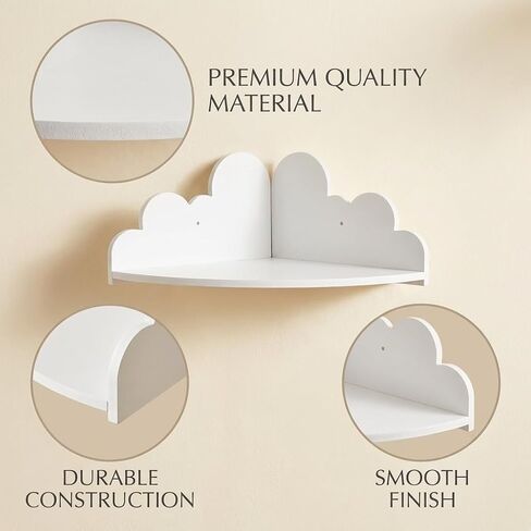 Cloud Floating Corner Shelves - Set of 3 Cloud Corner Wall Shelves for Kid’s Room White Floating Shelf Nursery Wall Deor Small Cute Clouds Dispaly Shelf for Toys Plants & Storage in Saudi Arabia
