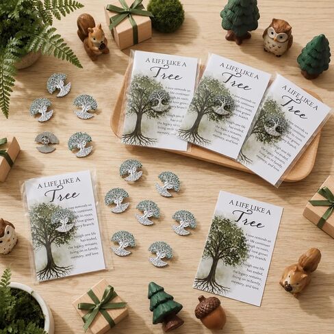Liliaafar Funeral Favors for Guests Tree Celebration of Life Decorations Tree Pins Brooch and Sympathy Card for Dad Father in Kuwait