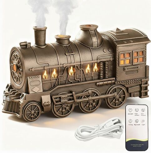 Train Diffuser, 300ml Vintage Steam Train Essential Oil Diffuser, 2 Color LED Dual Mist Modes Christmas Train Air Diffuser Aromatherapy Humidifier with Remote Control, 2/8 Hours Auto Shut-Off in Saudi Arabia