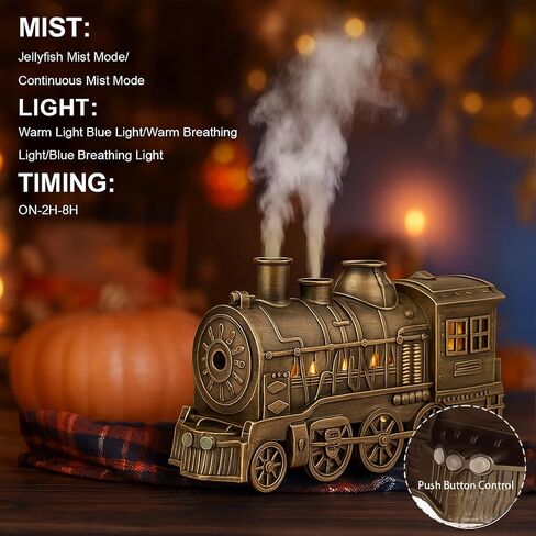 Train Diffuser, 300ml Vintage Steam Train Essential Oil Diffuser, 2 Color LED Dual Mist Modes Christmas Train Air Diffuser Aromatherapy Humidifier with Remote Control, 2/8 Hours Auto Shut-Off in Saudi Arabia