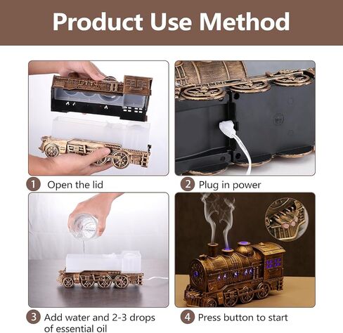 Train Diffuser, 300ml Vintage Steam Train Essential Oil Diffuser, 2 Color LED Dual Mist Modes Christmas Train Air Diffuser Aromatherapy Humidifier with Remote Control, 2/8 Hours Auto Shut-Off in Saudi Arabia