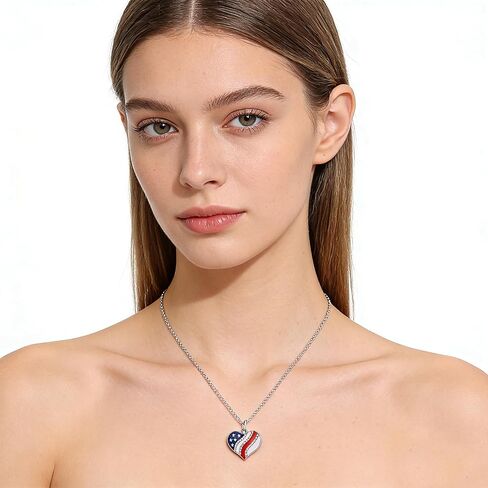 4th of July Necklace Earrings Bracelets Set American Flag Star Heart Pendant Necklace Dangle Earrings Dainty Rhinestone Red Blue White Bracelets Independence Day Patriotic Jewelry in Kuwait