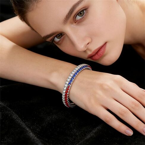 4th of July Necklace Earrings Bracelets Set American Flag Star Heart Pendant Necklace Dangle Earrings Dainty Rhinestone Red Blue White Bracelets Independence Day Patriotic Jewelry in Kuwait