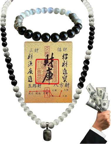 Money Bracelets Necklace Jewelry Set for Women Men, Feng Shui Wealth Tiger Eye Obsidian Beaded Good Luck Natural Stone Protection Jewelry Gifts in Kuwait