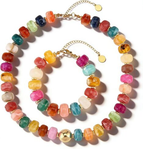 Resin Chunky Beaded Necklace for Women Minimalistic Modern Statement Necklace Jewelry Accessories in Kuwait