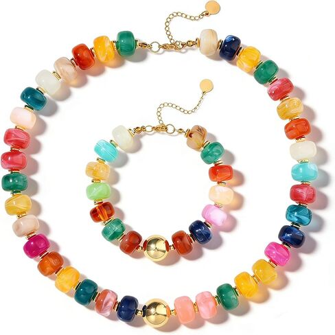 Resin Chunky Beaded Necklace for Women Minimalistic Modern Statement Necklace Jewelry Accessories in Kuwait