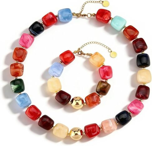 Resin Chunky Beaded Necklace for Women Minimalistic Modern Statement Necklace Jewelry Accessories in Kuwait