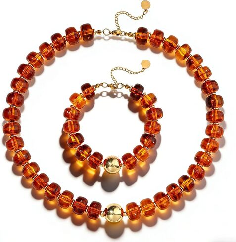 Resin Chunky Beaded Necklace for Women Minimalistic Modern Statement Necklace Jewelry Accessories in Kuwait
