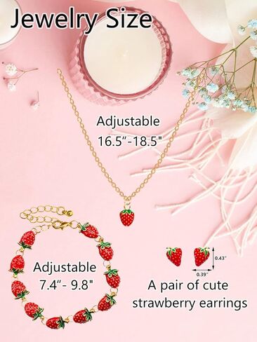 Strawberry Earrings/Necklace/Bracelet Cute Strawberry Jewelry, Mothers Day Gifts for Mom, Birthday Gifts for Women in Saudi Arabia