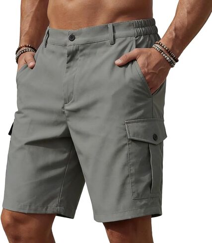Men's Plus Size Cargo Summer Shorts Casual Elastic Waist Utility Mid Length Shorts with Button Flap Pockets in Kuwait