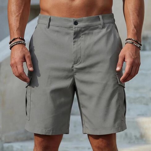 Men's Plus Size Cargo Summer Shorts Casual Elastic Waist Utility Mid Length Shorts with Button Flap Pockets in Kuwait
