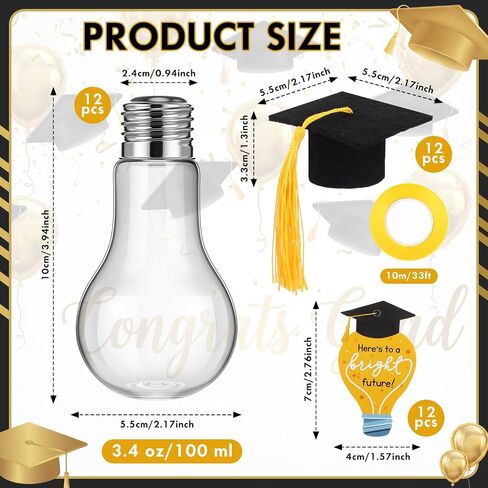 Rtteri 12 Pack Graduation Gift 2026 Graduation Money Box Holder Plastic Light Bulb Jars with Cards Clear Candy Container Mason Drinking Cups for Centerpiece College Grad Party Favor Decoration in Kuwait