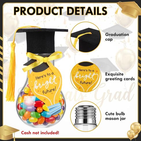 Rtteri 12 Pack Graduation Gift 2026 Graduation Money Box Holder Plastic Light Bulb Jars with Cards Clear Candy Container Mason Drinking Cups for Centerpiece College Grad Party Favor Decoration in Kuwait