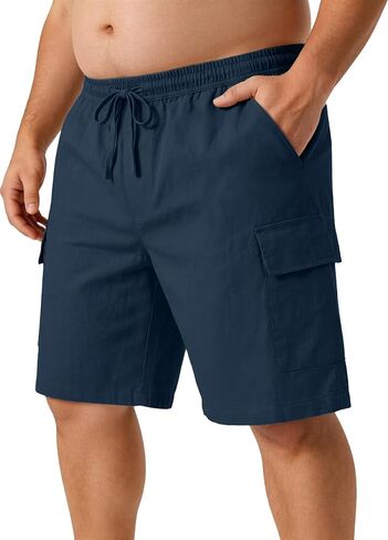 Big and Tall Faux Linen Shorts for Men Cargo Pocket Lightweight Casual Shorts Drawstring Summer Beach Wear(3XL-8XL) in Saudi Arabia