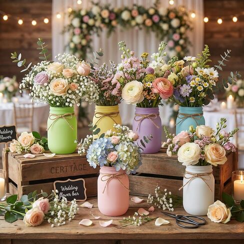 6 Pcs Pastel Mason Jar Centerpieces for Tables Ceramic Flower Vase Decorative Jars with Soft Macaron Color for Wedding Bridal Baby Shower Spring Party Decoration Supplies in Saudi Arabia
