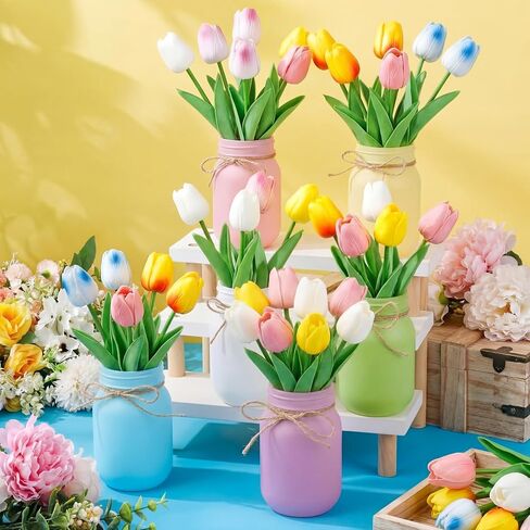 6 Pcs Pastel Mason Jar Centerpieces for Tables Ceramic Flower Vase Decorative Jars with Soft Macaron Color for Wedding Bridal Baby Shower Spring Party Decoration Supplies in Saudi Arabia