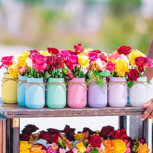 6 Pcs Pastel Mason Jar Centerpieces for Tables Ceramic Flower Vase Decorative Jars with Soft Macaron Color for Wedding Bridal Baby Shower Spring Party Decoration Supplies in Saudi Arabia