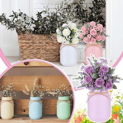 6 Pcs Pastel Mason Jar Centerpieces for Tables Ceramic Flower Vase Decorative Jars with Soft Macaron Color for Wedding Bridal Baby Shower Spring Party Decoration Supplies in Saudi Arabia