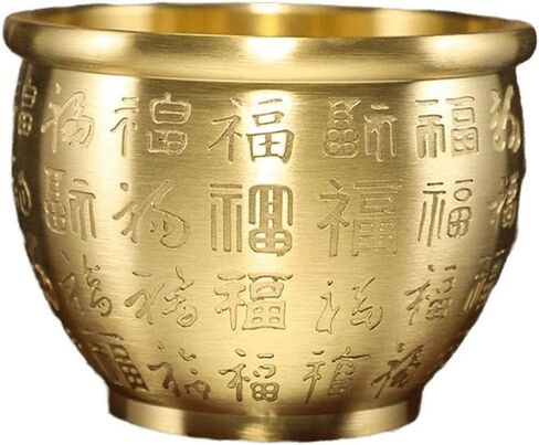Feng Shui Brass Money Bowl, Hundred Fortunes Engraved Mini Rice Jar with 350 Gold Ingots, Antique Finish Solid Metal Wealth Jar (7x7x5cm) for Home Office Wealth Altar Decor, Prosperity Success Gift in Kuwait