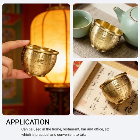 Feng Shui Brass Money Bowl, Hundred Fortunes Engraved Mini Rice Jar with 350 Gold Ingots, Antique Finish Solid Metal Wealth Jar (7x7x5cm) for Home Office Wealth Altar Decor, Prosperity Success Gift in Kuwait