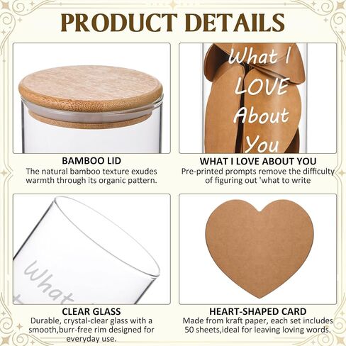 Love Notes Memory Jar, What I Love About You Jar & 50 Heart Shaped Note 1 Pen Anniversary Birthday Father's Day Long Distance Relationship Gift for Boy/girlfriend Husband Wife Couple Mom Dad in Saudi Arabia