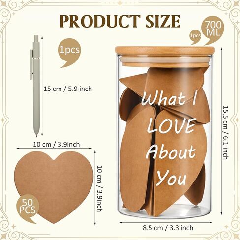 Love Notes Memory Jar, What I Love About You Jar & 50 Heart Shaped Note 1 Pen Anniversary Birthday Father's Day Long Distance Relationship Gift for Boy/girlfriend Husband Wife Couple Mom Dad in Saudi Arabia