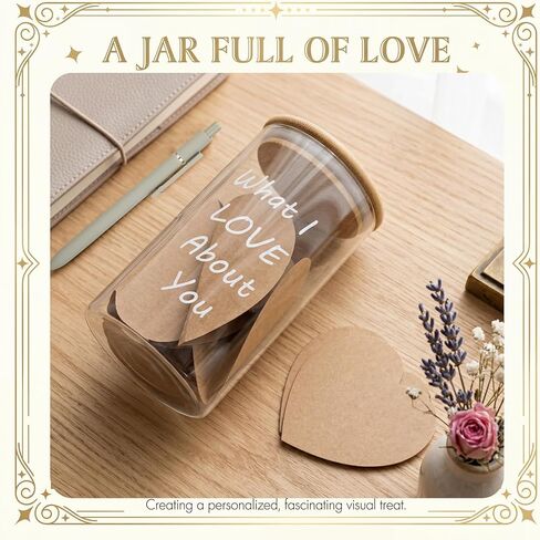 Love Notes Memory Jar, What I Love About You Jar & 50 Heart Shaped Note 1 Pen Anniversary Birthday Father's Day Long Distance Relationship Gift for Boy/girlfriend Husband Wife Couple Mom Dad in Saudi Arabia