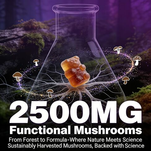 Organic Functional Mushroom Gummies with Ashwagandha | 2500MG | 20% More Gummies | Vegan, Gluten-Free, Non-GMO | 80 Count in Saudi Arabia