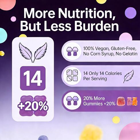 Organic Functional Mushroom Gummies with Ashwagandha | 2500MG | 20% More Gummies | Vegan, Gluten-Free, Non-GMO | 80 Count in Saudi Arabia