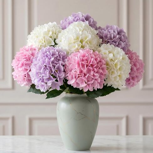 9 Pcs 3D Silk Hydrangea Artificial Flowers 27" - White Blue Apricot | 3D Real Touch Texture; Pre-Assembled Zero Hassle; Uv Resistant; Artistic Colors; Extended Stems; Easy To Shape; Home decor in Kuwait