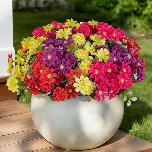 BLOSMON 4th of July Flowers for Porch: 12 Pcs Red White and Blue Fake Flower with Flag for Outdoors Planters - Patriotic Artificial Floral Plants America 250 Anniversary Outside Window Box Decoration in Saudi Arabia