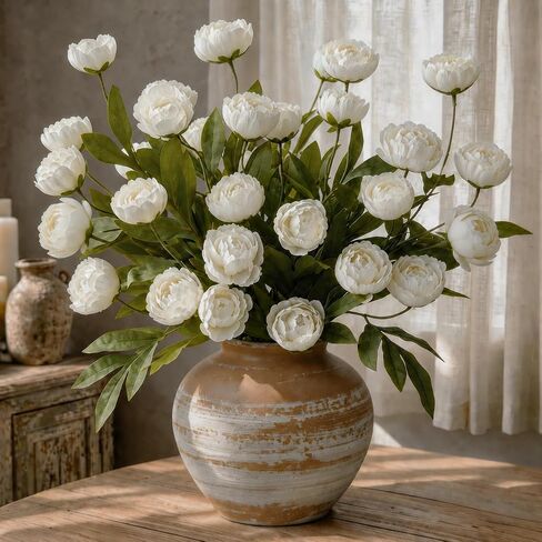 Artificial Peony Stems 8 Pcs 28 Inch Long Fake Silk Peonies Flowers Real Touch for Vase Filler DIY Bouquet Wedding Centerpieces Home Decor,White in Saudi Arabia