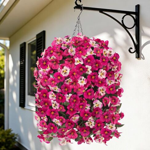 HyeFlora Artificial Flowers for Outdoors, 2pcs Faux Silk Pansies Flowers UV Resistant Fake Hanging Flower Plants for Outside Planters Porch Yard Patio Window Box (Mix Purple) in Saudi Arabia