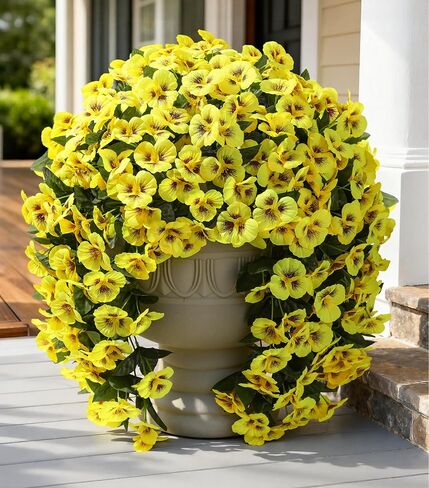 HyeFlora Artificial Flowers for Outdoors, 2pcs Faux Silk Pansies Flowers UV Resistant Fake Hanging Flower Plants for Outside Planters Porch Yard Patio Window Box (Mix Purple) in Saudi Arabia