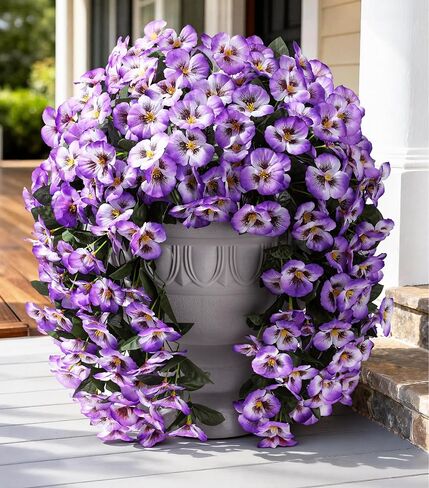 HyeFlora Artificial Flowers for Outdoors, 2pcs Faux Silk Pansies Flowers UV Resistant Fake Hanging Flower Plants for Outside Planters Porch Yard Patio Window Box (Mix Purple) in Saudi Arabia