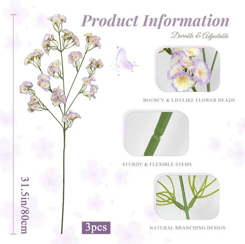 3 Pcs Artificial Wildflowers with Long Stem Bulk 31" Faux Silk Wild Flowers Fake Forsythia Branches Light Purple Spring Flowers Floral Arrangements for Tall Vase Table Centerpieces Wedding Decor in Kuwait