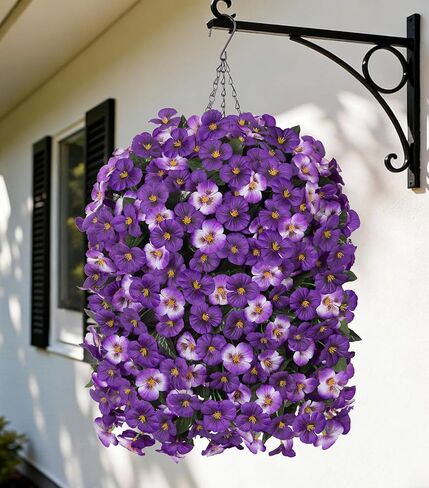 HyeFlora Artificial Flowers for Outdoors, 2pcs Faux Silk Pansies Flowers UV Resistant Fake Hanging Flower Plants for Outside Planters Porch Yard Patio Window Box (Mix Purple) in Saudi Arabia
