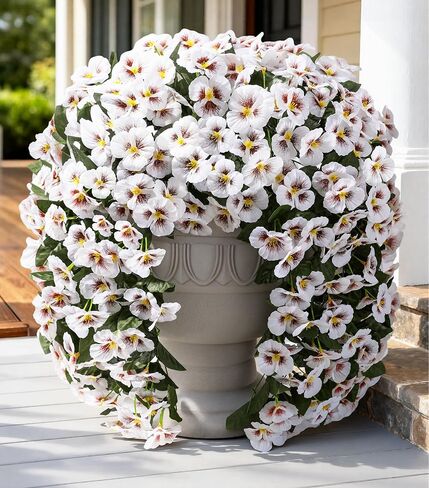 HyeFlora Artificial Flowers for Outdoors, 2pcs Faux Silk Pansies Flowers UV Resistant Fake Hanging Flower Plants for Outside Planters Porch Yard Patio Window Box (Mix Purple) in Saudi Arabia