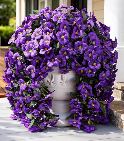 HyeFlora Artificial Flowers for Outdoors, 2pcs Faux Silk Pansies Flowers UV Resistant Fake Hanging Flower Plants for Outside Planters Porch Yard Patio Window Box (Mix Purple) in Saudi Arabia