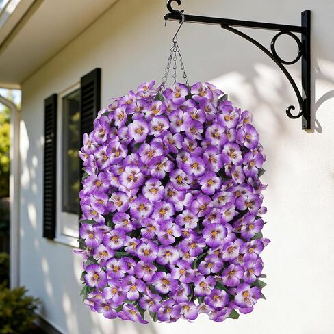 HyeFlora Artificial Flowers for Outdoors, 2pcs Faux Silk Pansies Flowers UV Resistant Fake Hanging Flower Plants for Outside Planters Porch Yard Patio Window Box (Mix Purple) in Saudi Arabia