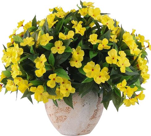 Daynight 4 Pcs Artificial Impatiens Flowers for Outdoor Flowers UV Resistant Faux Red Flowers Impatiens Bushes Silk Artificial Flowers Bouquet for Patio Garden Porch Decor (4, Red) in Saudi Arabia